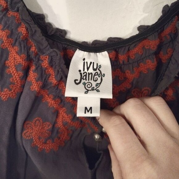 Ivy Jane Women's Size Medium Orange Embroidered Gray Tunic or Mini Dress - Picture 8 of 12